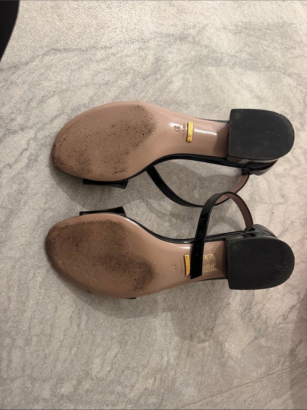 Gucci Horsebit Sandals Black Leather Pink Insole Low Heel Size 7 - Picture 3 of 5